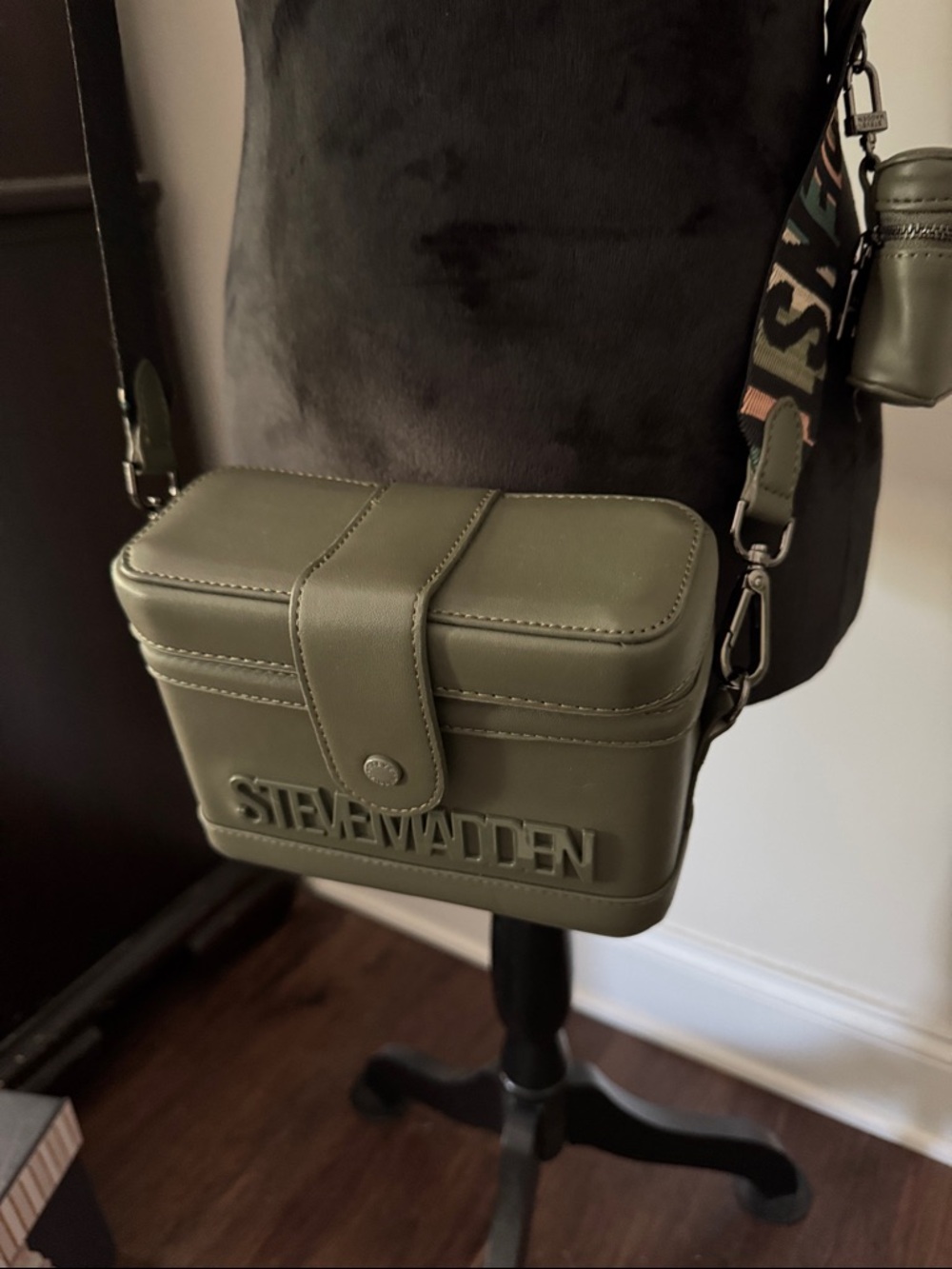 Steve Madden Olive Green Box Crossbody with Branded Strap